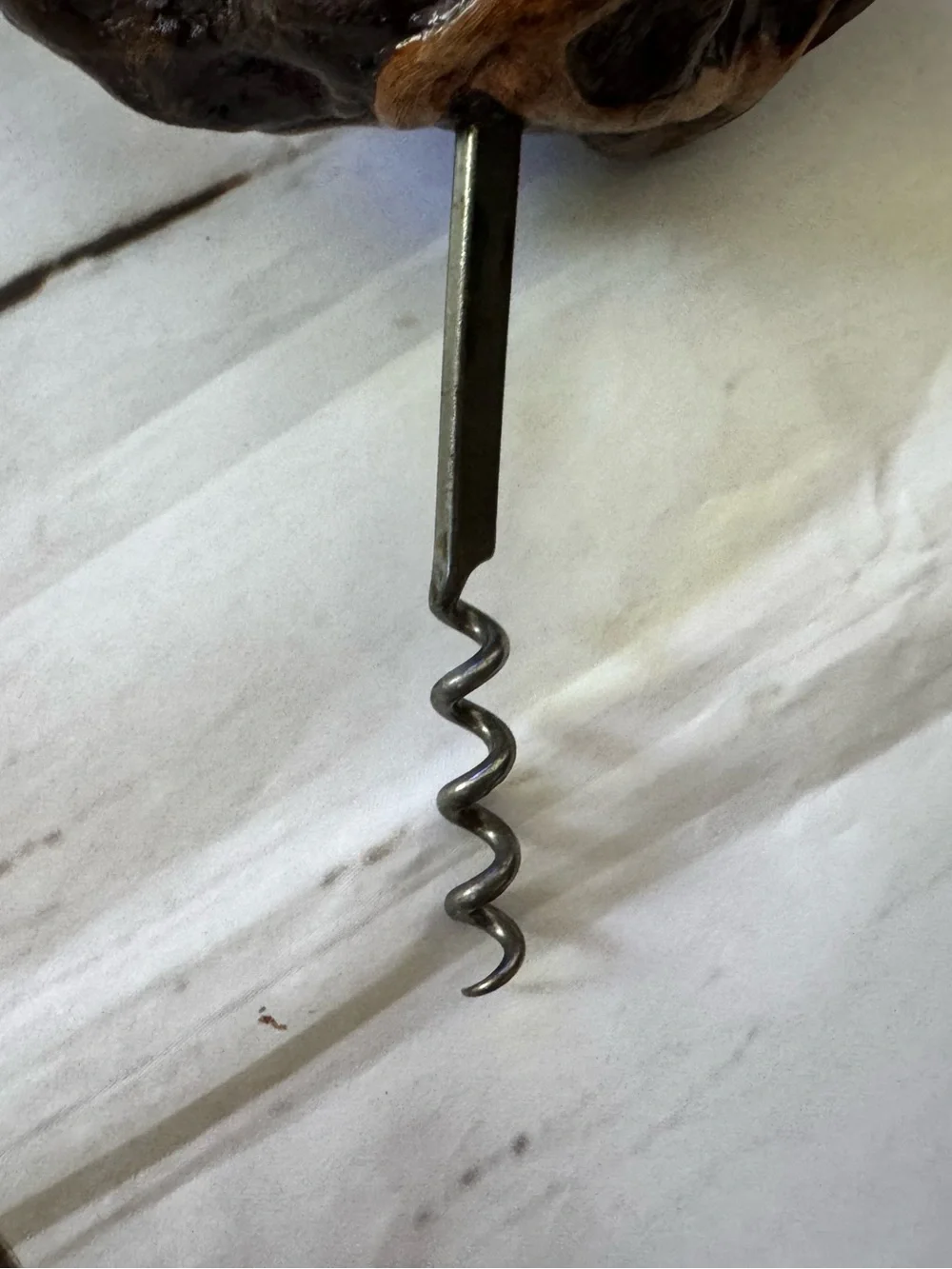 Hand-Carved Brown Wood Corkscrew VGUC